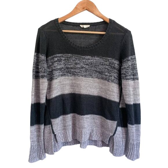 Eileen Fisher Organic Linen Bold Striped Crewneck Semi Sheer Sweater Grey Small - Picture 3 of 8